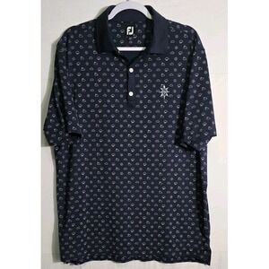 FootJoy FJ Golf Polo Shirt Mens L Blue All-Over Print Weather Clouds‎ Sun rain